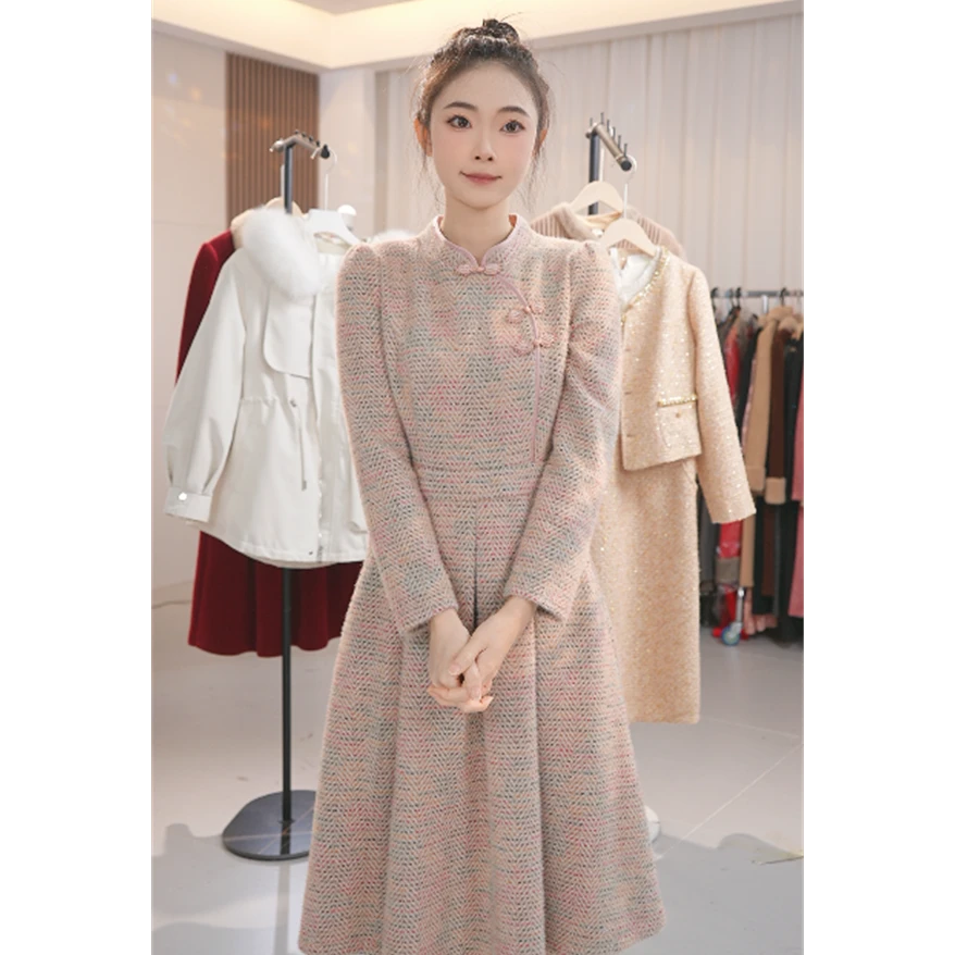 Y1638简约时尚气质连衣裙女冬季新款高端精致中长裙子