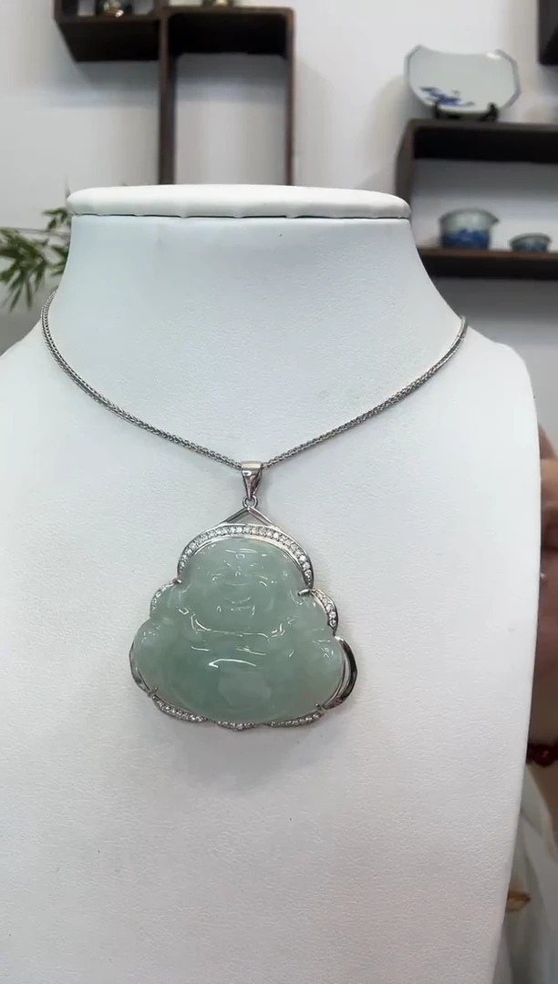 吊坠(赠链)银S925镶嵌翡翠佛公