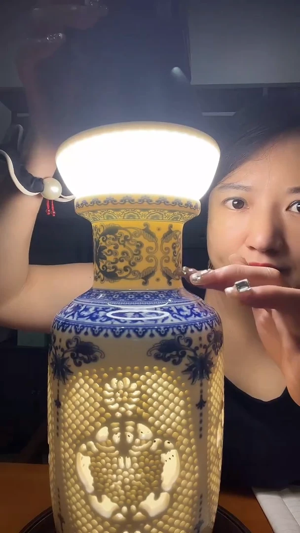 陶瓷景德镇陶瓷紫砂茶周边青花瓷冬瓜花瓶29.9