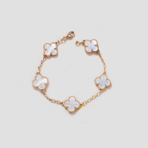 合成金属贝壳手链 336149 （V金）CNC工艺四叶花 手链 白