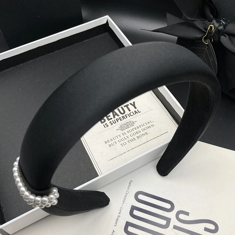 赵露思同款黑色珠珠发箍时尚气质简约瑞丽风纯色高档头箍发卡压发