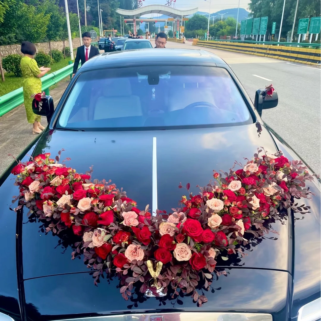 红玫瑰混搭卡布奇诺巧克力泡泡复古色系婚车花22卡布奇诺30朵红玫瑰