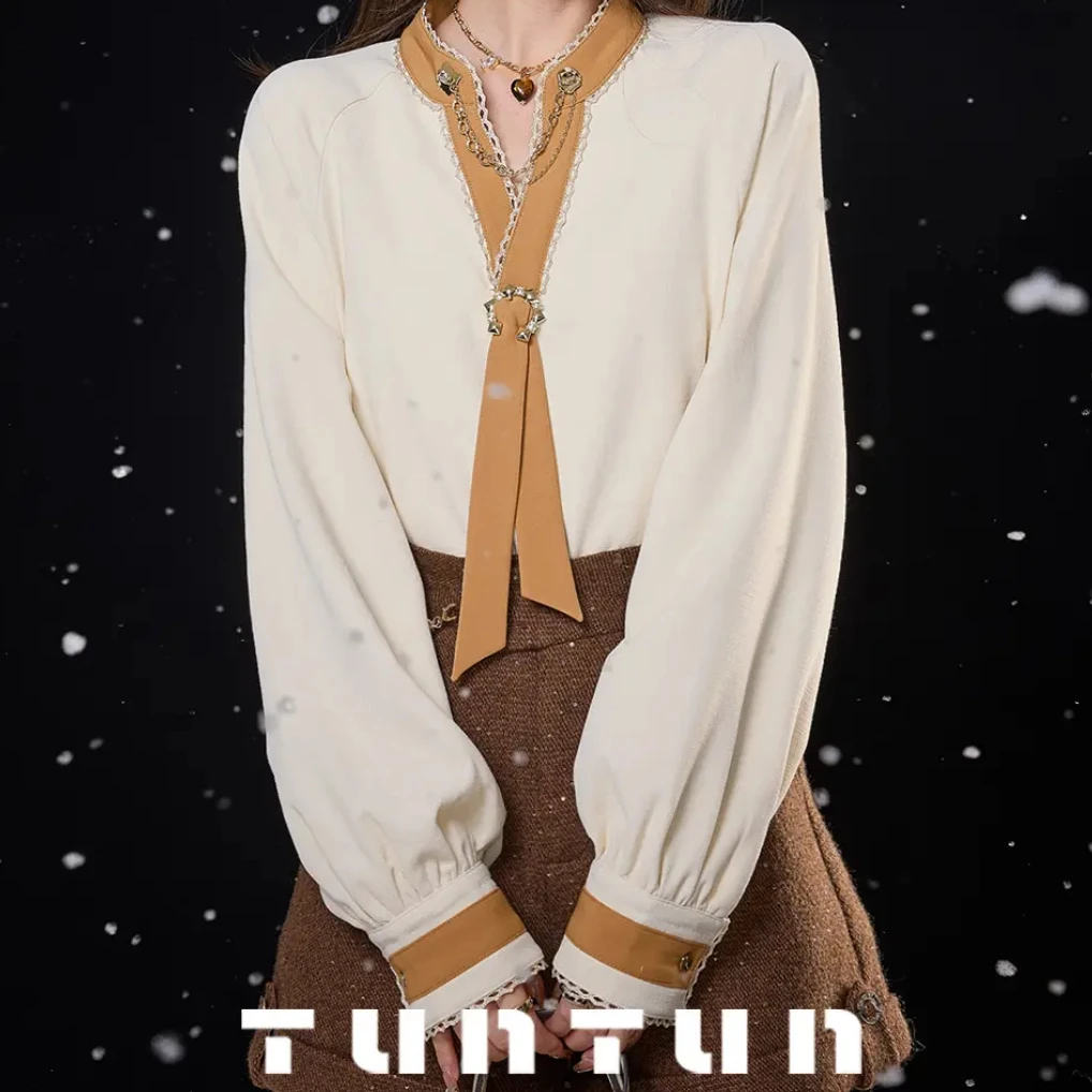 小众设计 【叮叮当】矜贵松弛 时尚复古不规则领带设计感衬衫