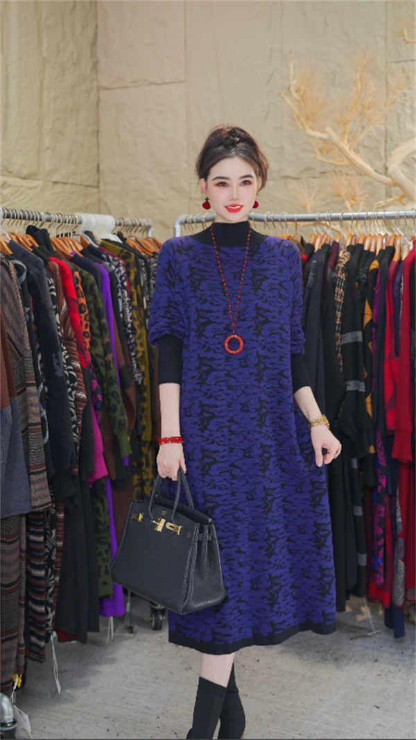 春夏新款【缘故】重磅大码加厚保暖长袖显瘦高贵气质连衣裙-7016#