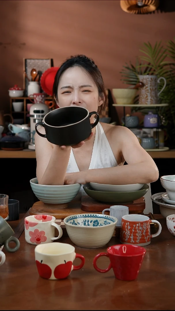瓷片5英寸黑色麻点粗边双耳碗 微瑕 凑满20发货