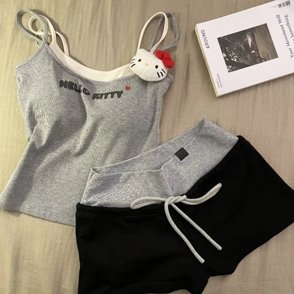 【DSYJ大睡衣家】假两件带胸垫HelloKitty睡衣女夏季新款家居服套装