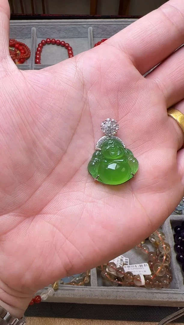 未镶嵌颈饰玛瑙/玉髓1****3绿玛瑙佛公吊坠