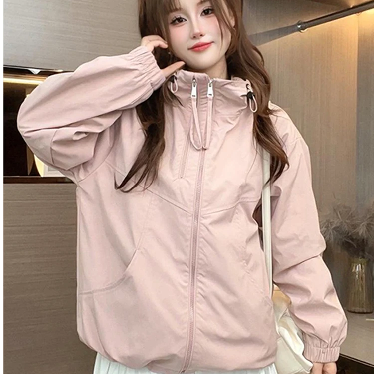 春秋新款工装女休闲冲锋衣宽松连帽外套时尚韩版洋气2025女学生