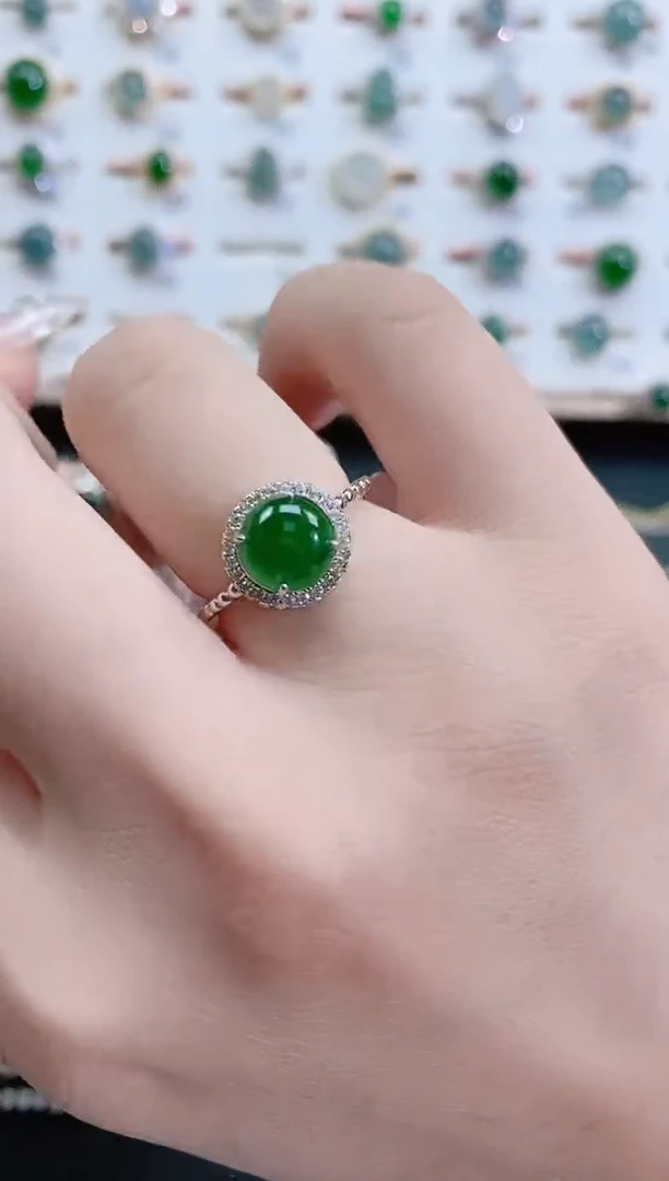 银S925镶嵌戒指翡翠天然翡翠