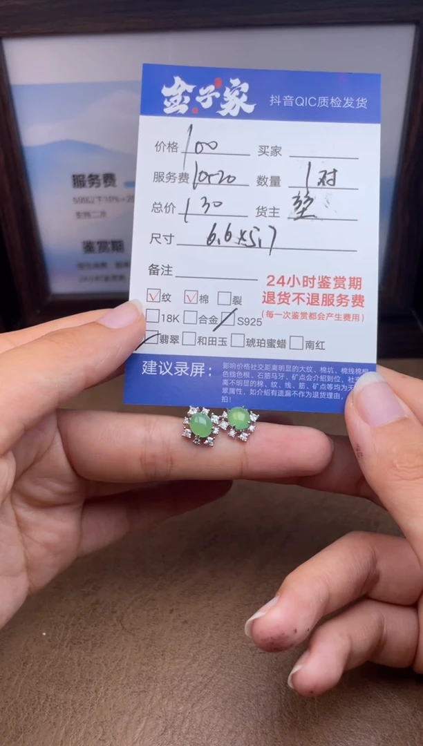 银S925镶嵌翡翠耳饰阿*549492390