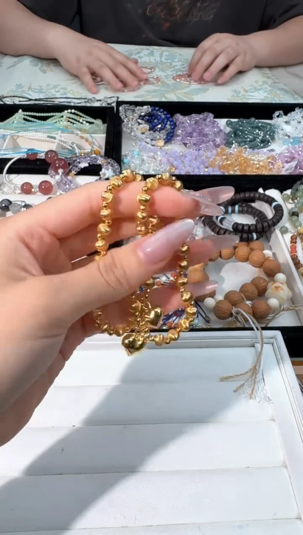 无铜合金K006金色猫眼珠爱心手链