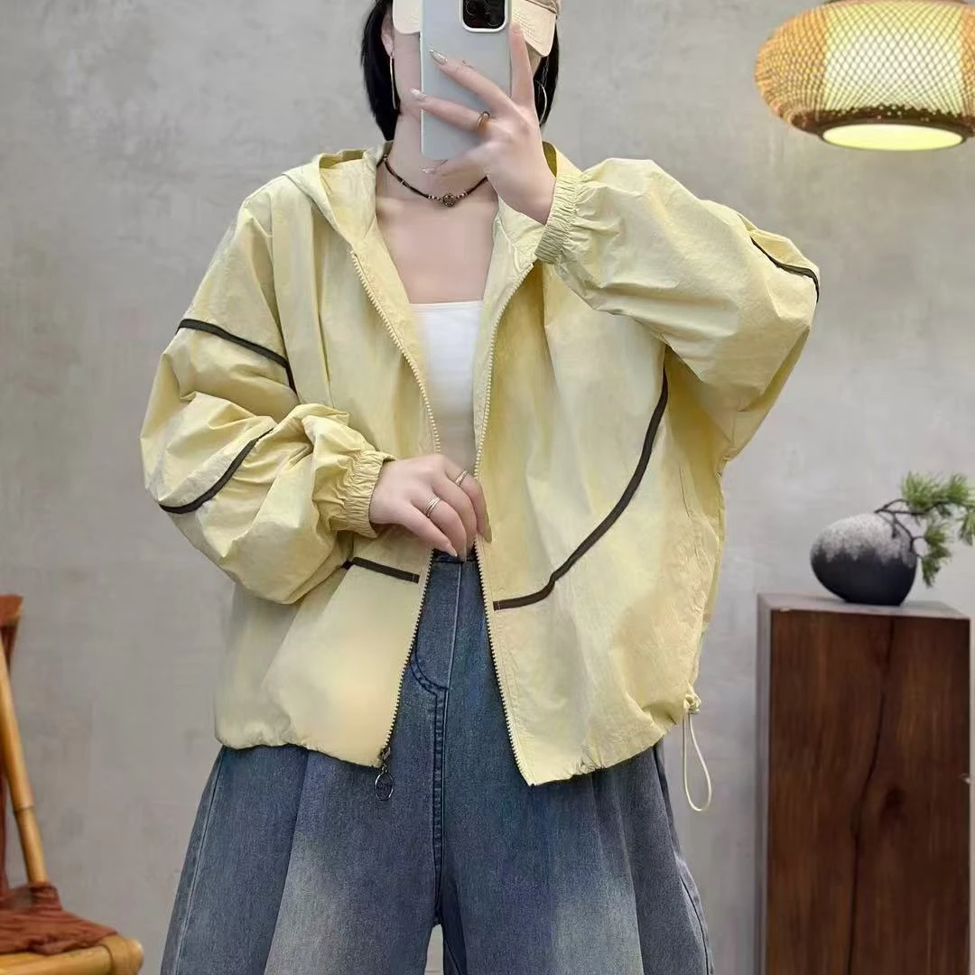 13229新款夏季撞色休闲百搭防晒连帽外套