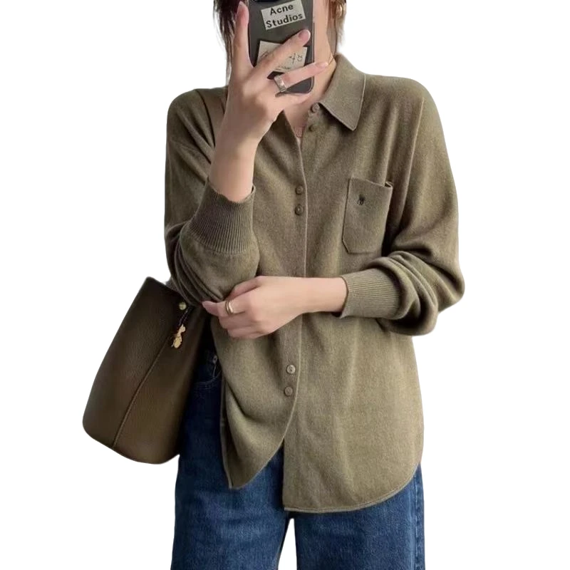 polo衫衬衣秋冬新款设计感小众加绒加厚中长款衬衫上衣女