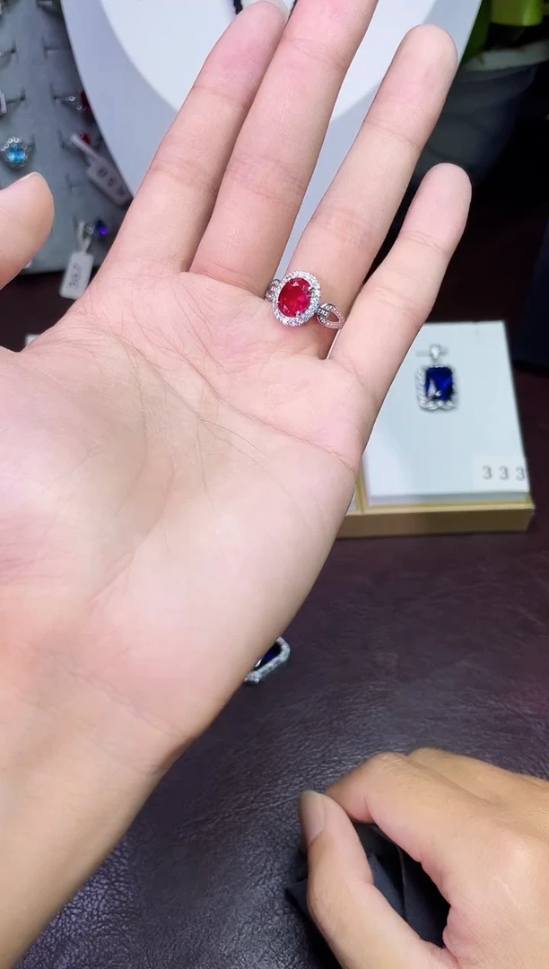 合金合成钻石红宝戴妃戒指