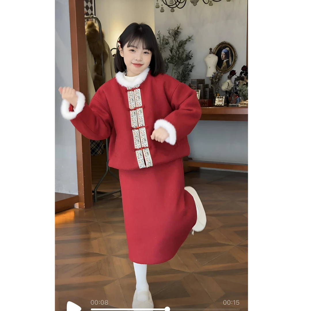 女童2025秋冬款新中式唐装刺绣马甲国风盘扣马夹外搭夹棉坎肩裤子