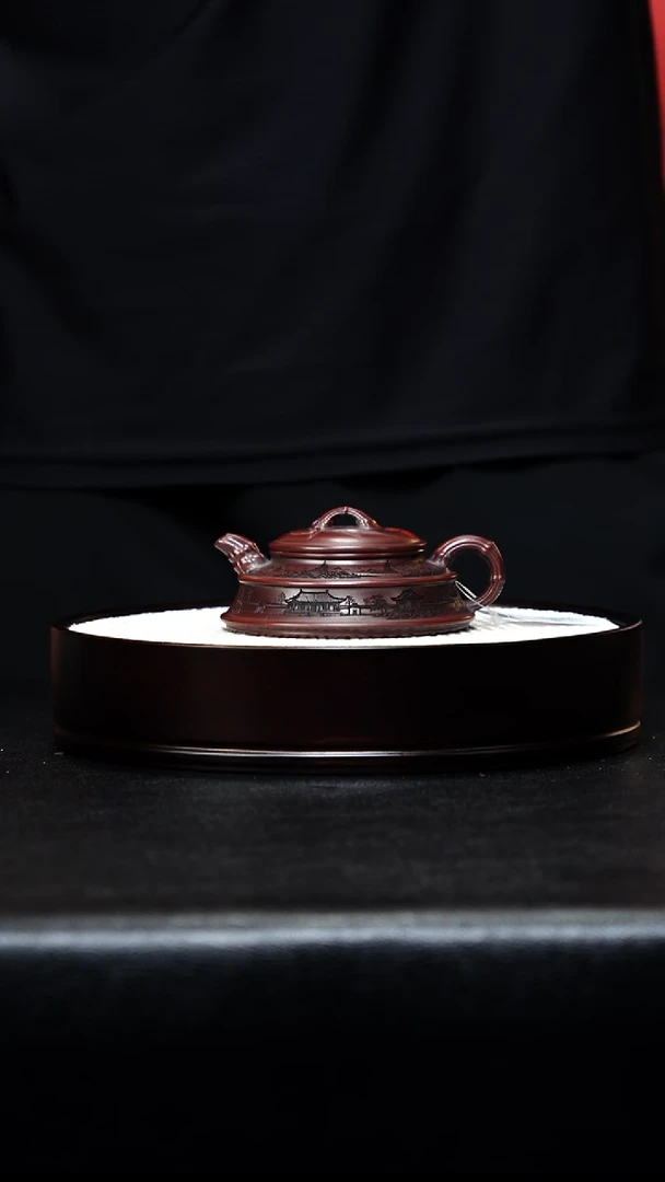 茶壶紫砂宜兴原矿手工紫砂 双线扁鼓 古乌泥