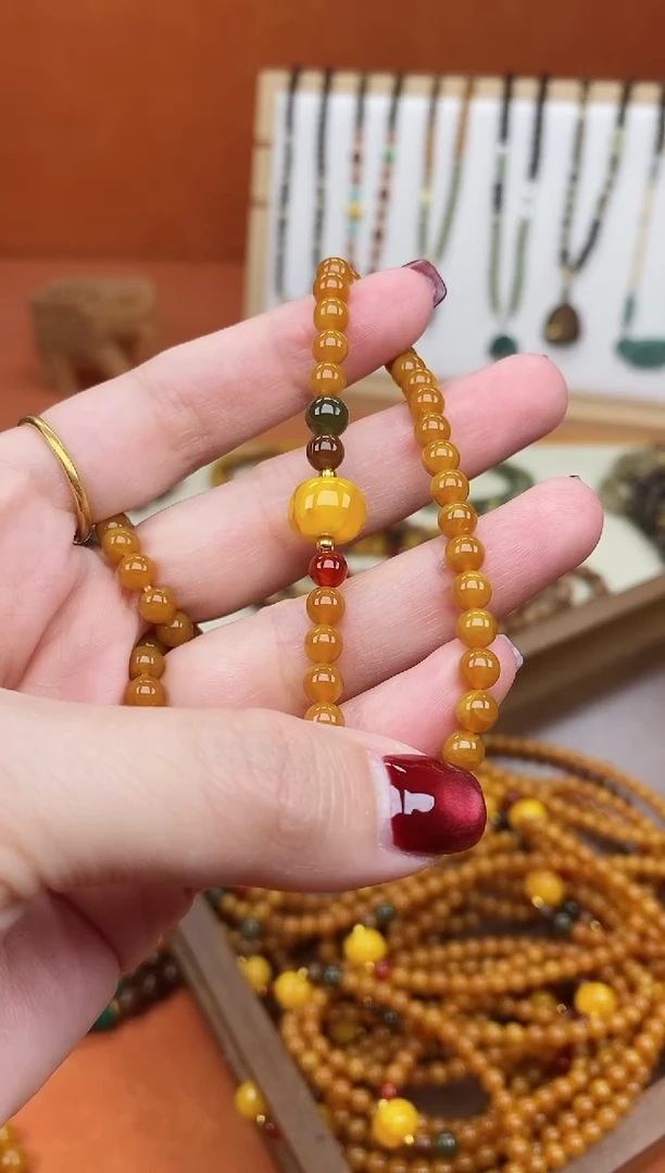 手链蜜蜡未镶嵌单圈蜜蜡05和田玛瑙手串