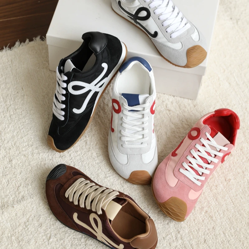 复古系带休闲运动鞋不对称大头鞋真皮阿甘德训鞋女