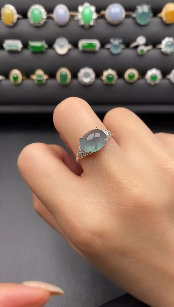 银S925镶嵌戒指翡翠一物一证一礼盒