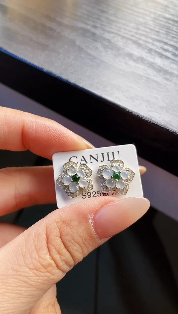 银S925镶嵌翡翠耳饰12