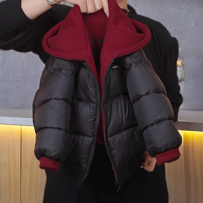 韩版新款儿童棉服男女童棉袄针织卫衣连帽棉衣双面穿童装