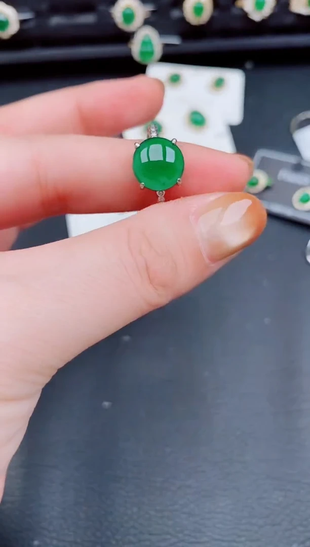【闪购商品】翡翠戒指银S925镶嵌天然a货翡翠360