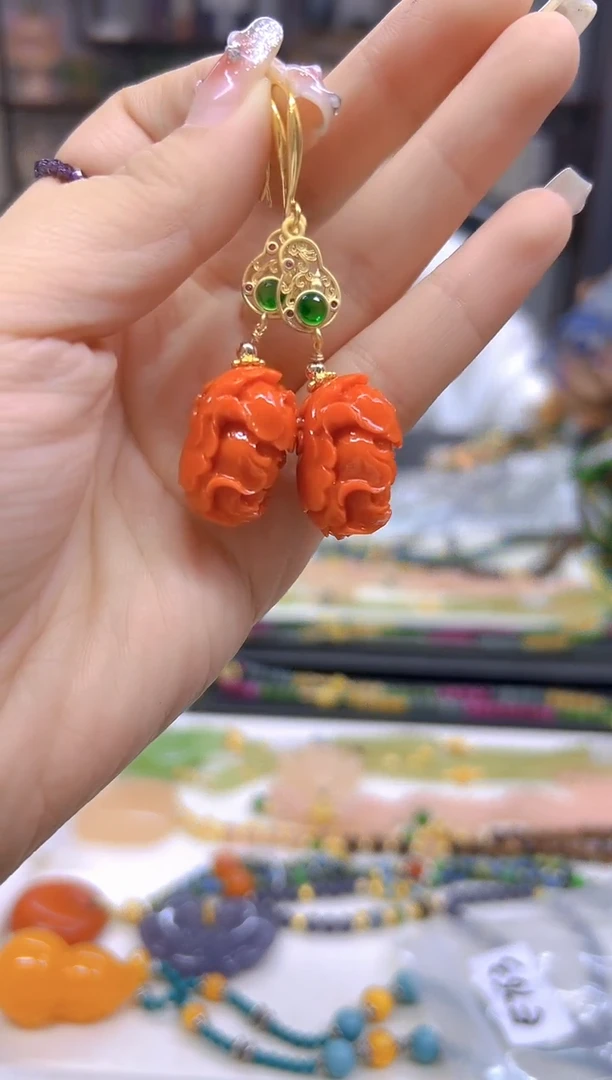 玛瑙/玉髓耳饰14K金镶嵌DIY款E763