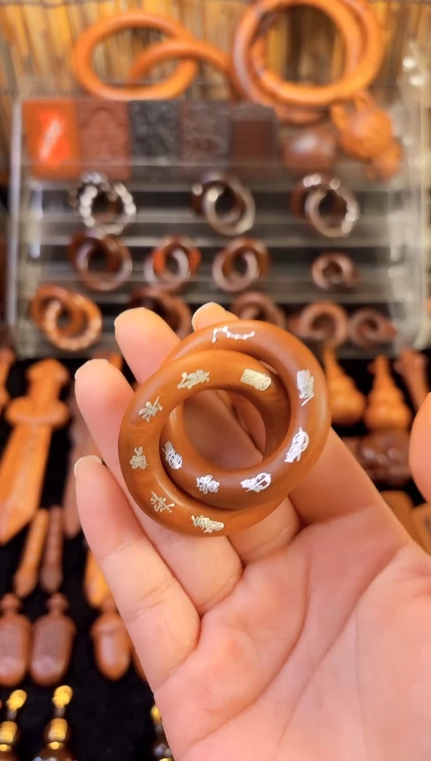 雷枣木老料  镶银 五雷五路乾坤圈  2.5