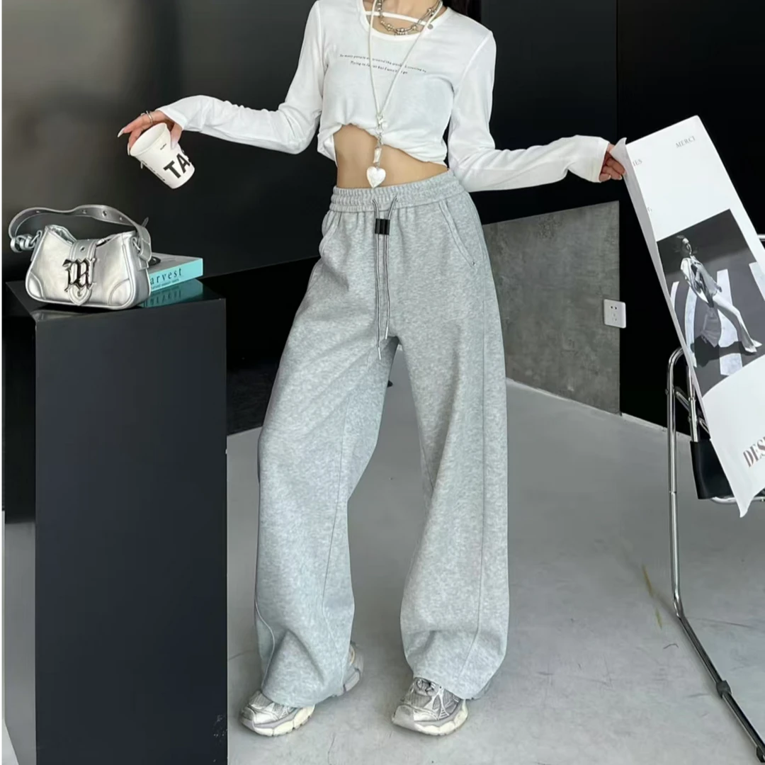 【美丽姐】运动裤高腰宽松抽绳时尚百搭直筒春秋显瘦