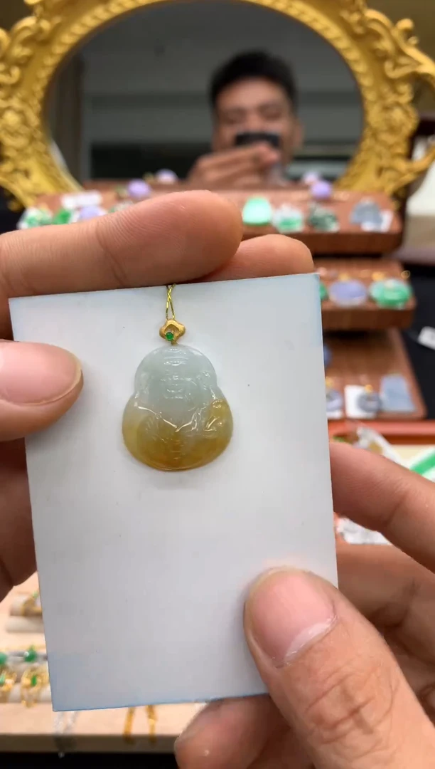 套链18K金镶嵌翡翠财神