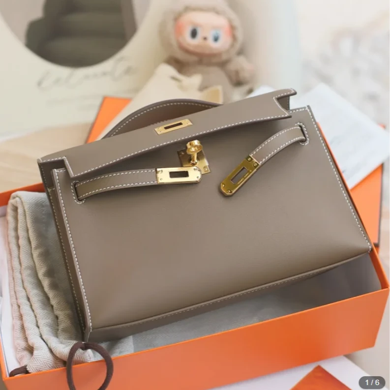 未使用 Hermes/爱马仕 MINI Kelly 一代22 K刻 S皮 大象灰 金扣