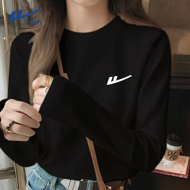 回力设计感小众2025春秋季正肩纯棉长袖t恤女时尚洋气印花上衣潮X
