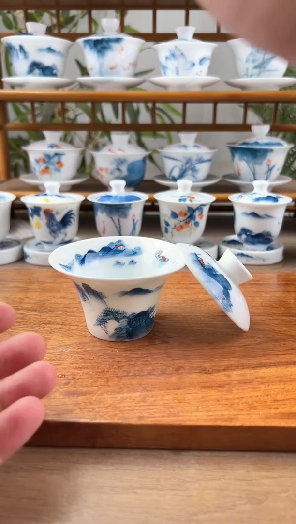 微瑕千里江山马蹄二才盖碗
