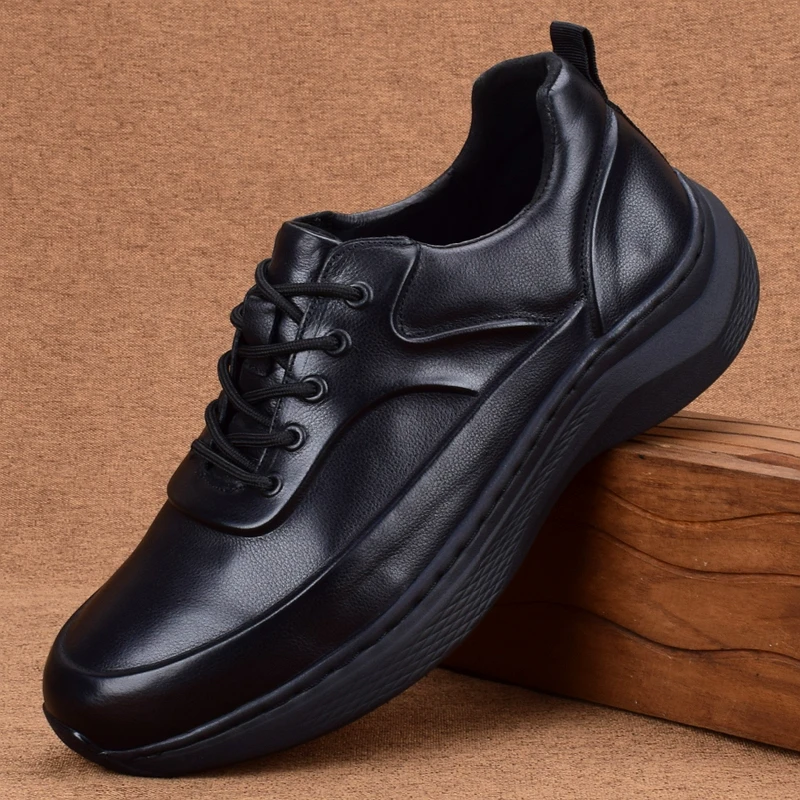 CATIA SELI春秋运动鞋男士真皮休闲皮鞋实心厚底耐磨头层牛皮轻便