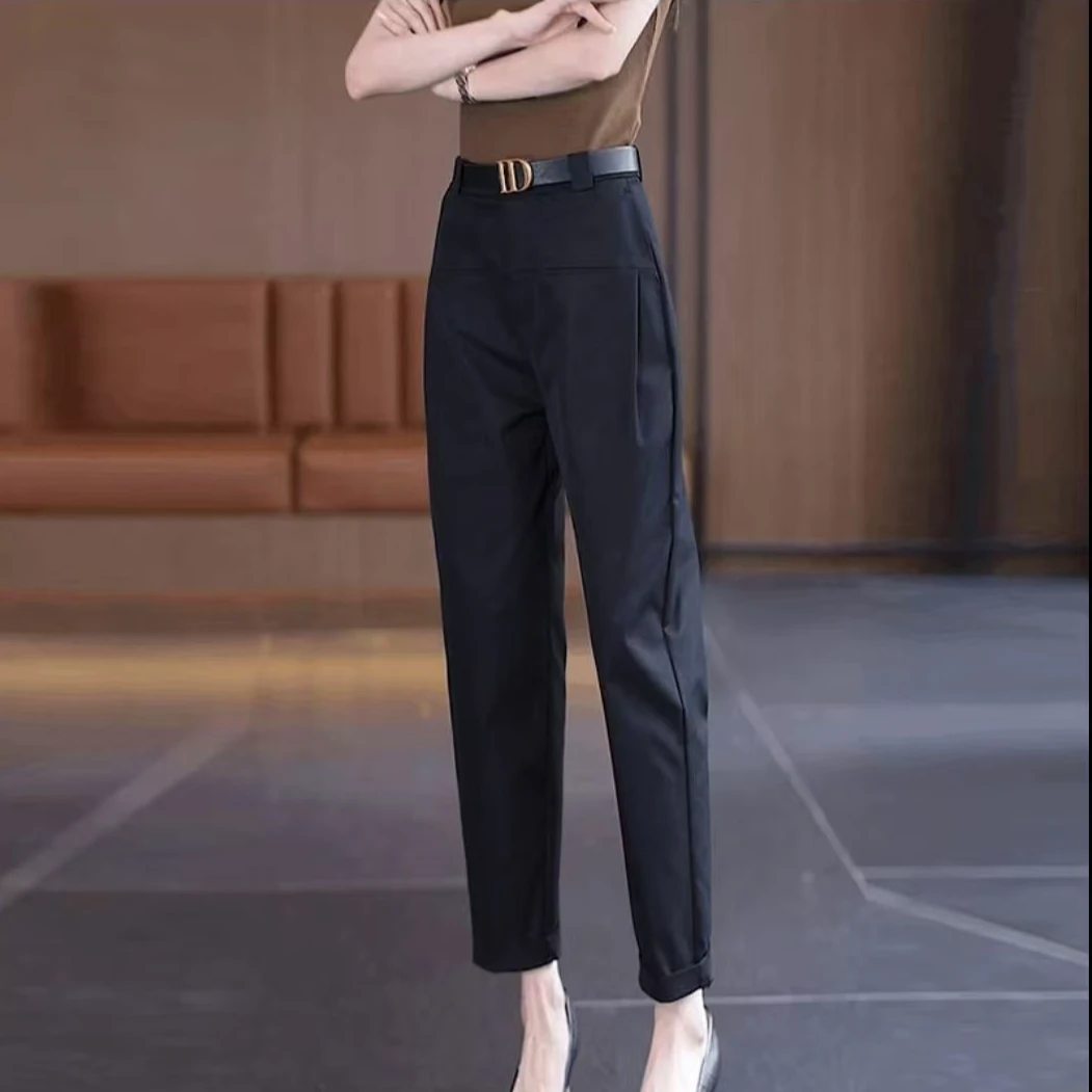 22157[裤长90】2025夏季爆款哈伦裤镰刀裤女士西装裤垂感九分女裤
