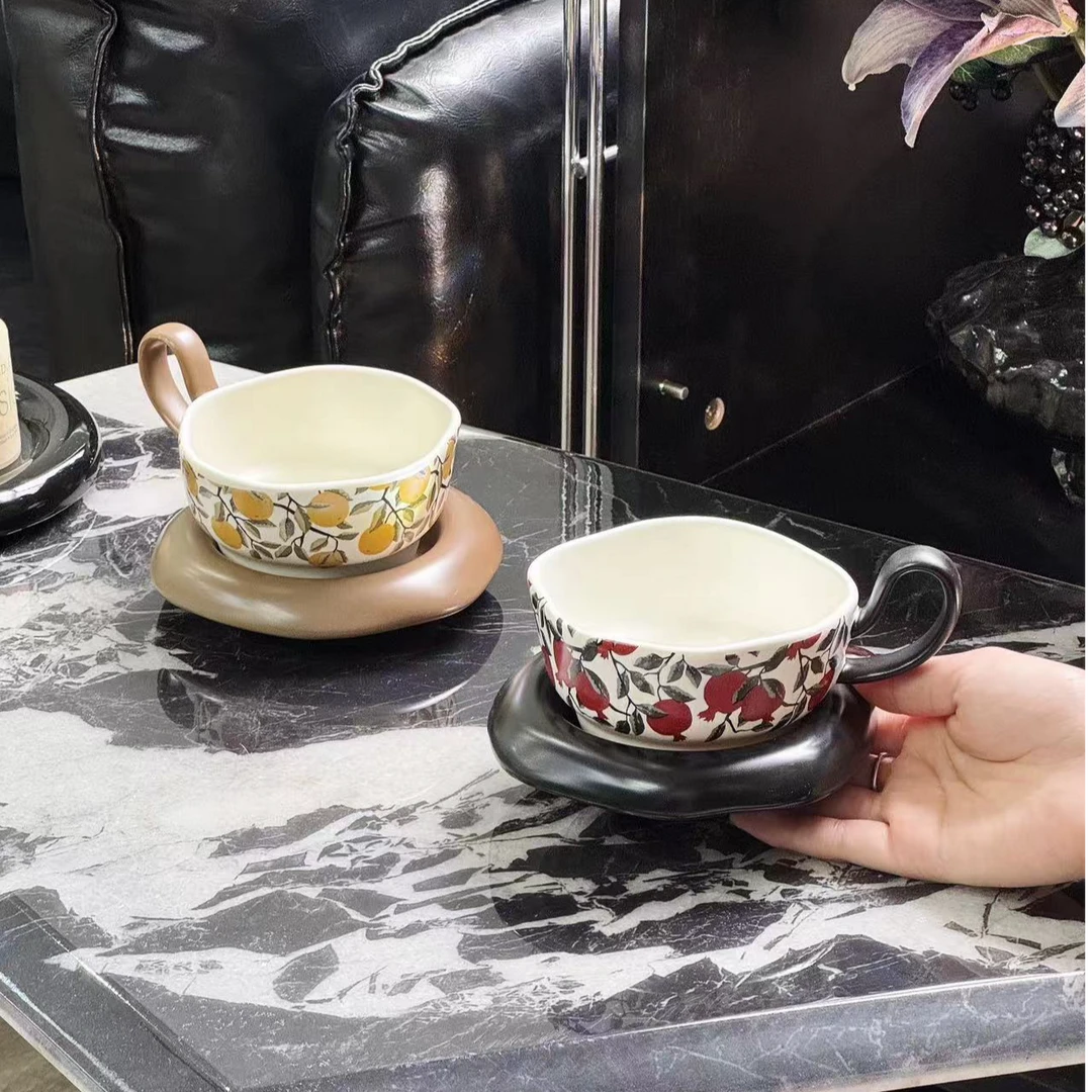 满氛家居ins风法式复古花朵咖啡杯碟中古风陶瓷杯下午茶乔迁礼物