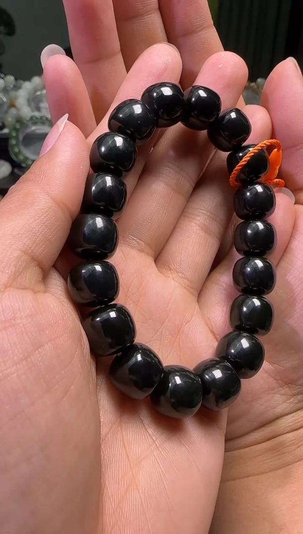 未镶嵌手链和田玉新疆和田玉塔县黑青卡12老型手串