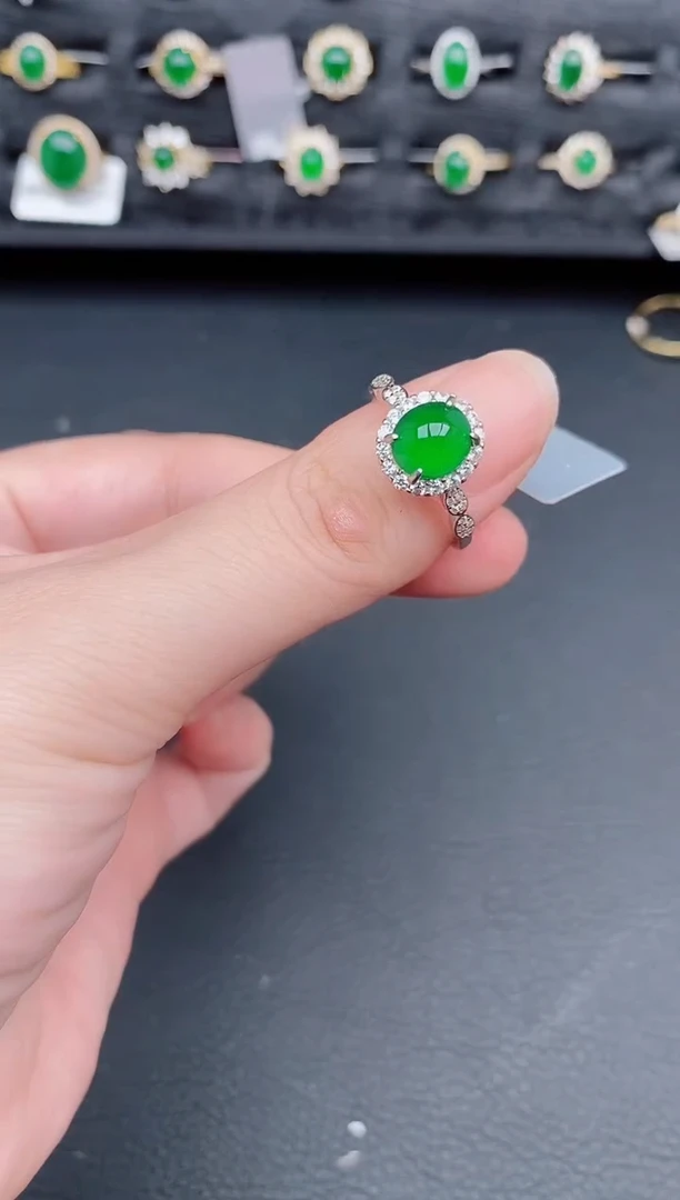 银S925镶嵌戒指翡翠天然a货翡翠177