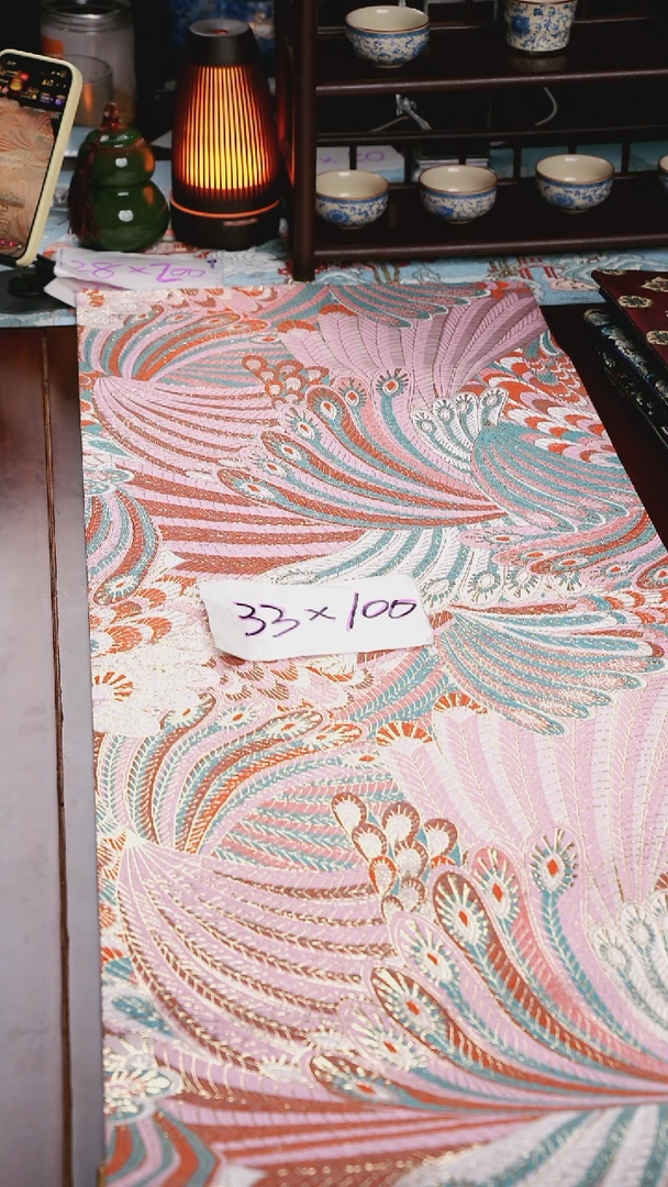 【孔雀翎单面】中国风干泡织锦茶席33*100