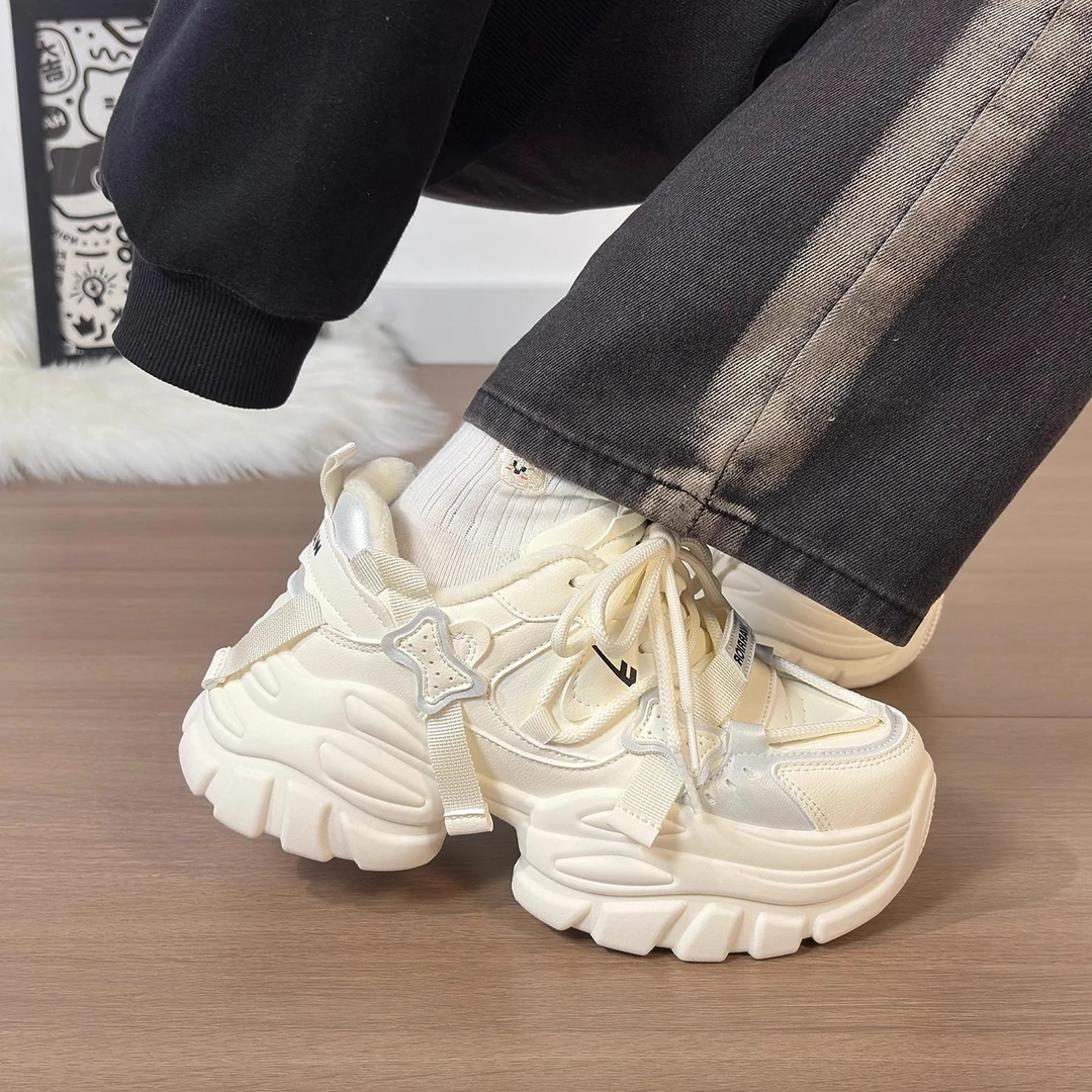 回力女鞋多巴胺厚底显高小个子老爹鞋新款皮面防水休闲百搭运动鞋