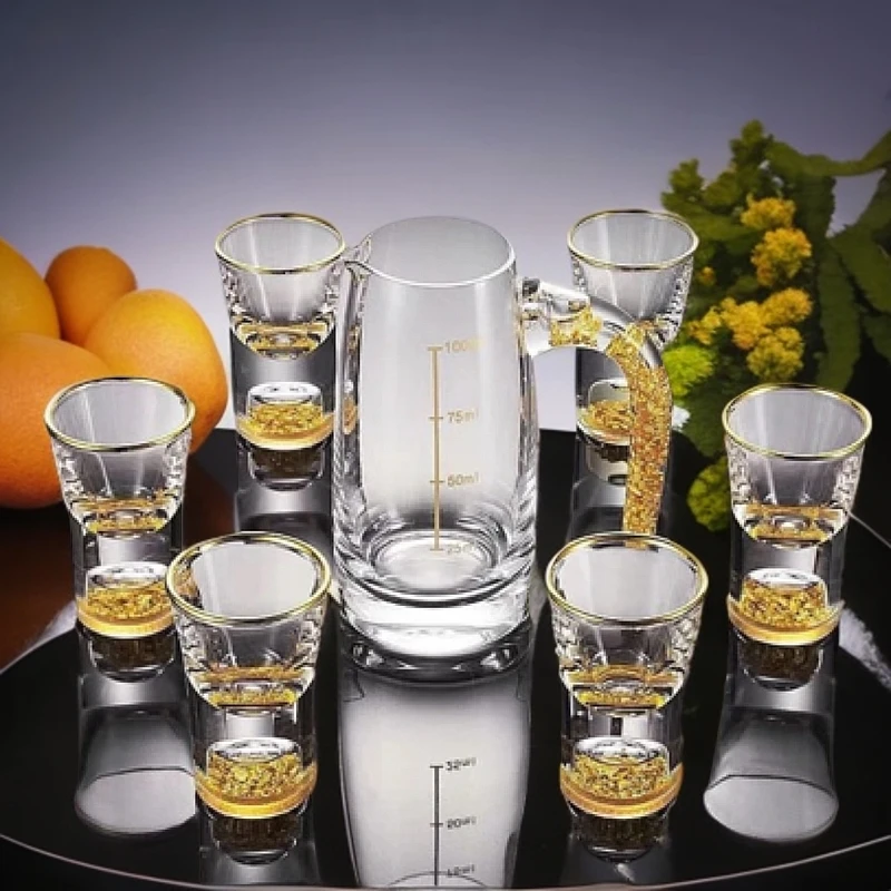 酒具分酒器酒盅酒杯金边玻璃金箔创意镜面中式无铅161