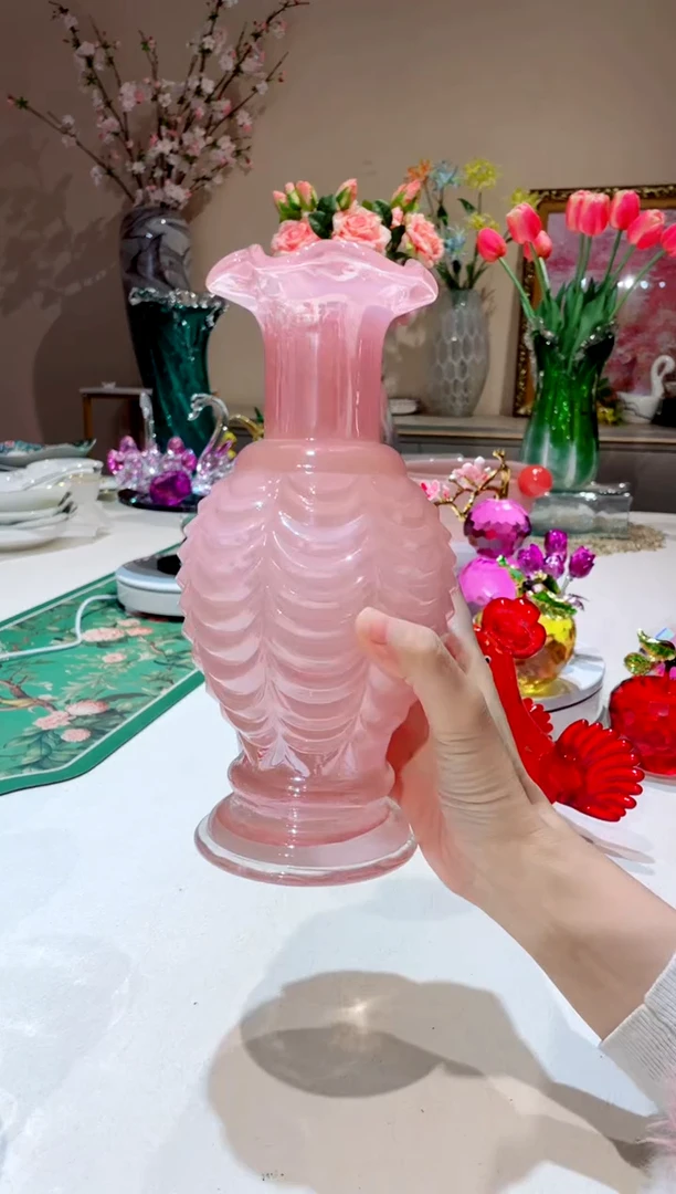 【闪购商品】琉璃手工艺品 粉色 褶皱花瓶