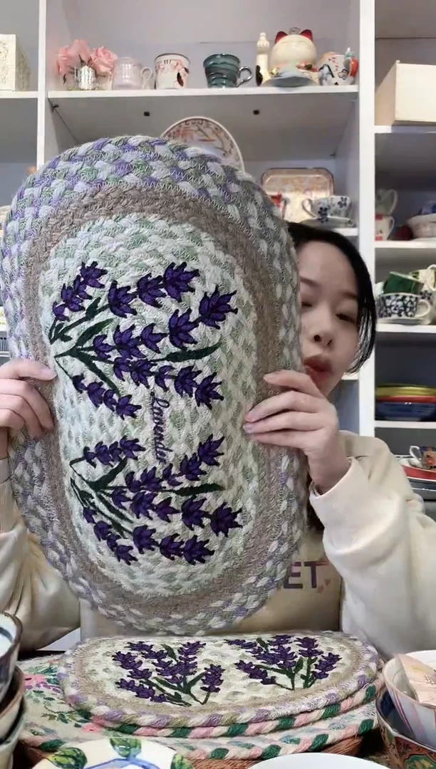 陶瓷孟加拉进口手工编织椭圆杯垫大号48cm