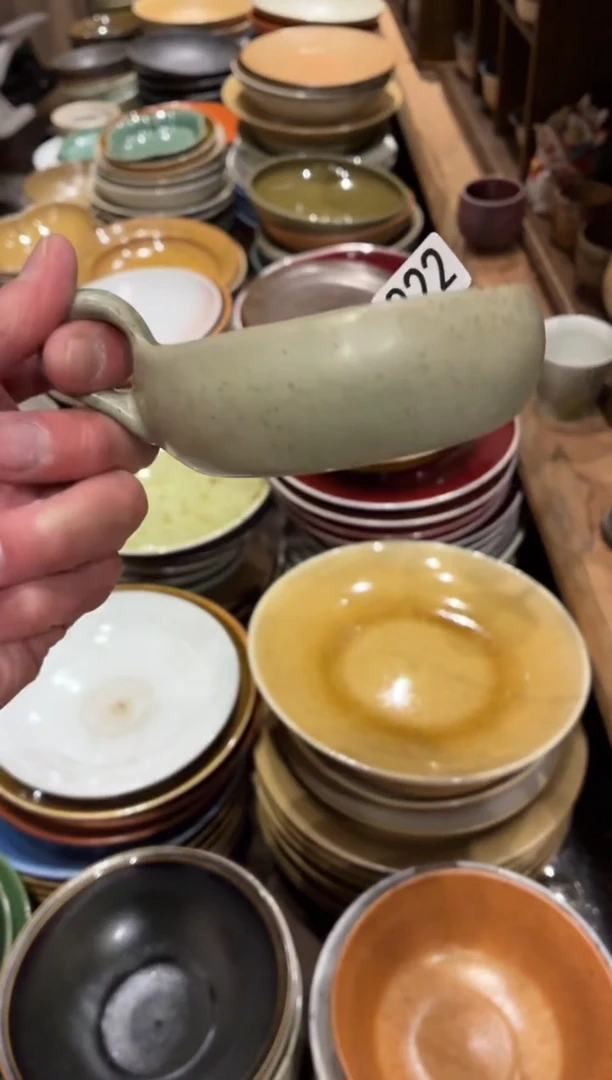 瓷片?822绿影带把小料碟1个