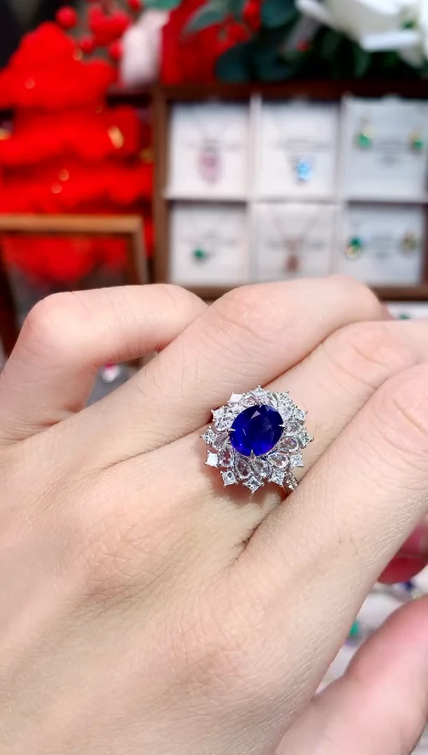 戒指蓝宝石18K金镶嵌2.56ct/天然宝石/七天无理由