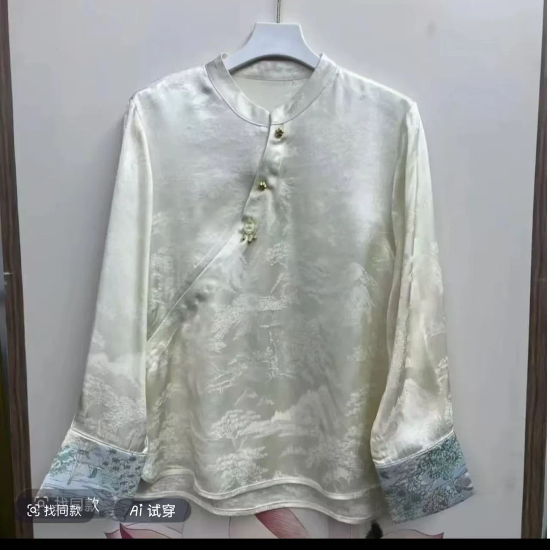 主推高货新中式国风女士上衣立领复古提花百搭时尚气质衬衣0246