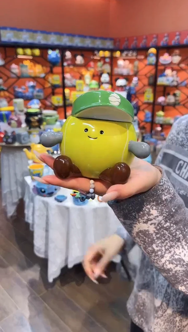 瓷片@@绿色网球微笑陶瓷杯