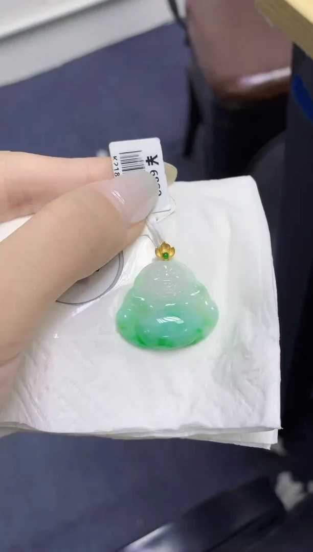 颈饰18K金镶嵌翡翠天然缅甸翡翠A货百元以上9元证书费自理