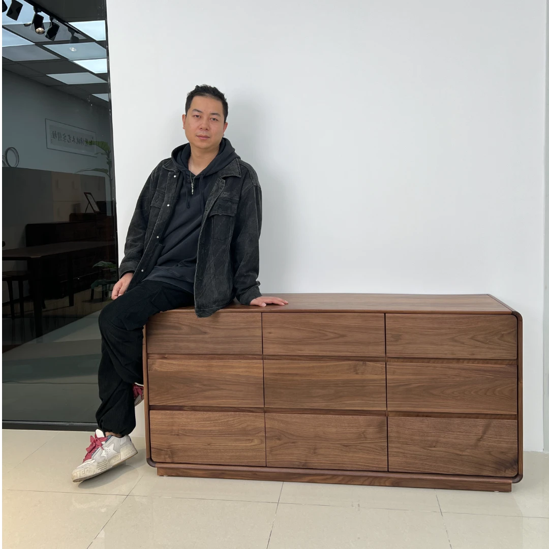 铁盒北美黑胡桃九斗柜实木储物收纳柜意式极简电视柜装饰柜斗柜