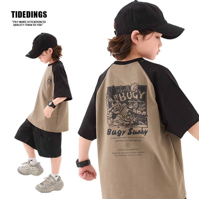 夏季男童纯棉短袖T恤薄款2025夏装中大童韩版五分袖洋气儿童短袖